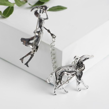 Brooch "Lady" with a dog, color black silver-1