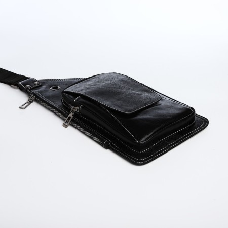 Male sling bag made of artificial leather, black color-4