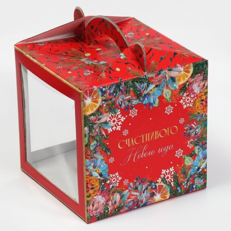 Confectionery box with a window, a chest, "New Year's botanist" 20 x 20 x 20 cm, New Year-3