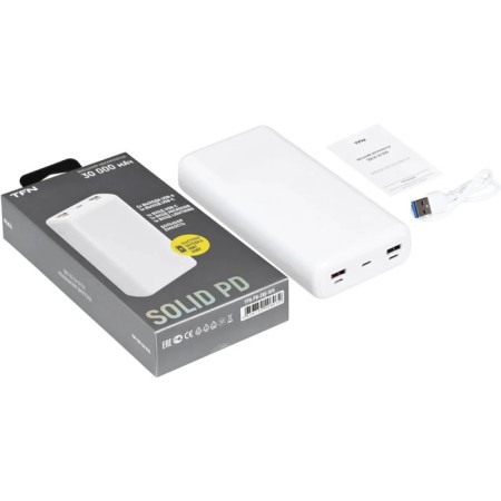 The external battery TFN Solid 30 PD, 2 USB, USB-C, fast charging, 30,000 mAh, white-7