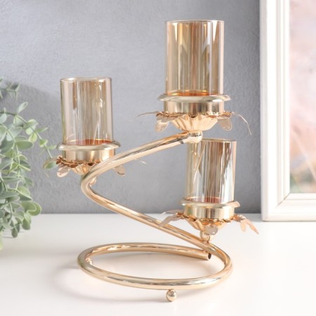 Summary metal, glass for 3 candles "Branch with leaves" D-5 cm gold 15x15x23.5 cm-4