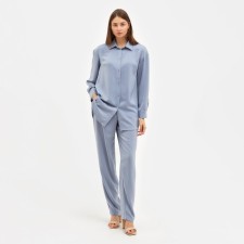 Women's costume (shirt, trousers) minku: Silk pleasure color gray-blue, size 44