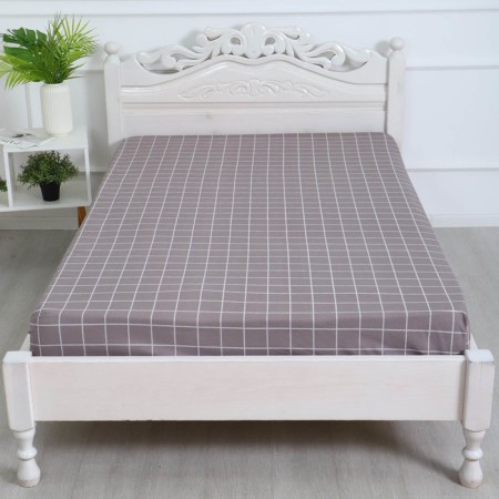 Bishop on the elastic band ATRA 140x200x20, tattersol gray-bezh whiz 120g/m, HL100%