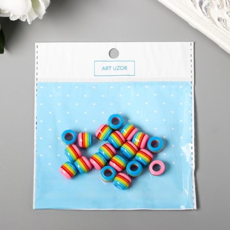 Beads for creativity plastic "striped cylinder with pink" set of 20 pcs 1x1.2x1.2 cm-2