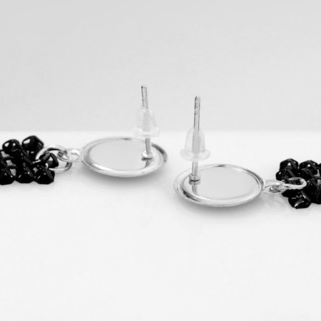 Hanging earrings “rectangle” disco, black color in silver, 8 cm-1