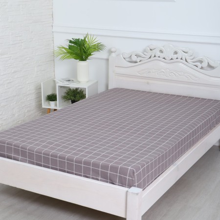 Bishop on the elastic band ATRA 140x200x20, tattersol gray-bezh whiz 120g/m, HL100%-1