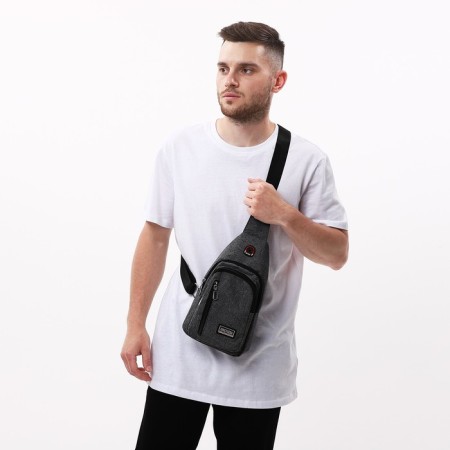 Male sling bag from textiles, gray color-7