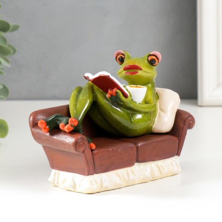 Souvenir Polystone Lak "Frog rest in a chair with a newspaper/circle" MIX 10.5x14x6 cm-2