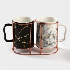 A set of ceramic mugs on a metal stand “Marble”, 2 items: 380 ml