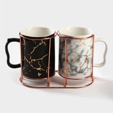A set of ceramic mugs on a metal stand “Marble”, 2 items: 380 ml