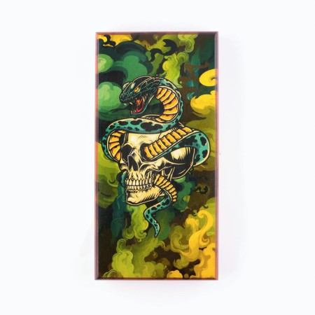 Wooden backgammon with checkers "Snake with a skull", board game, 40 x 40 cm