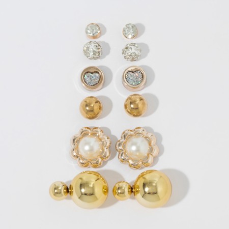 Pusets 6 pairs "ball" flower, white color in gold-3