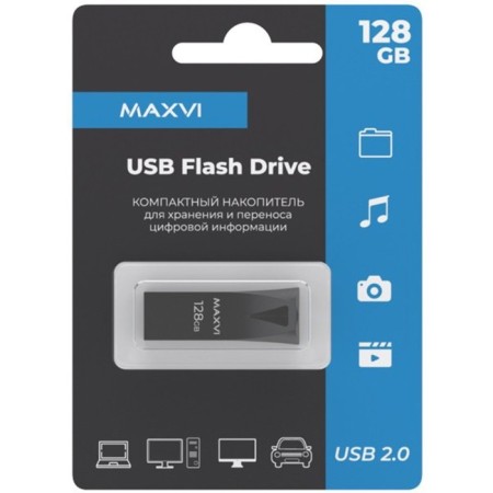 USB flash drive 128 GB MaxVi MK2 Dark Grey Monolith, Metal / FD128GBUSB20C10MK2
