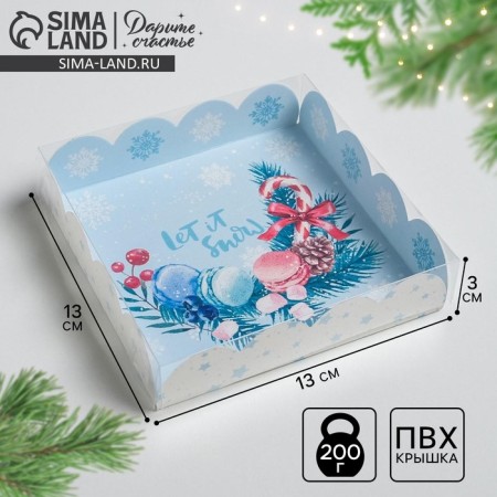Box for confectionery products with PVC Vorosty Morning, 13 x 13 x 3 cm, New Year