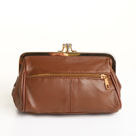 Cosmetic bag, 3 departments, outer pocket, brown color-1