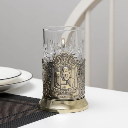 Set for tea "Vysotsky", 2 subjects: cup holder d = 65 mm, glass, brass