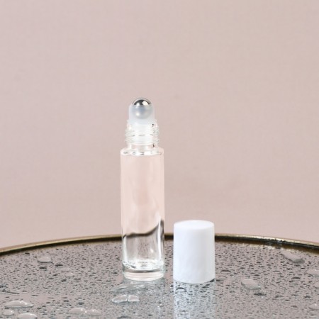 Glass bottle for perfume, with a roller, 10 ml, transparent/white color-2