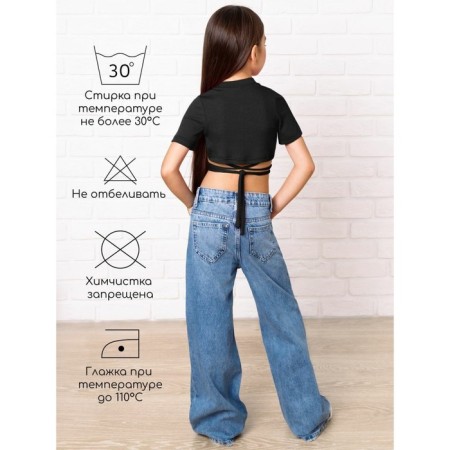 Top for a girl with short Generation sleeves, height 146 cm, black color-3