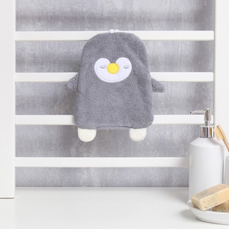 Lovelife hand towel "Penguin", col. Gray, 25x21 cm, 100% PE, microfiber 280 g/m2