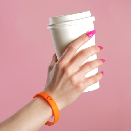 Silicone bracelet "Drawn Heart" female, orange color, 18 cm-1