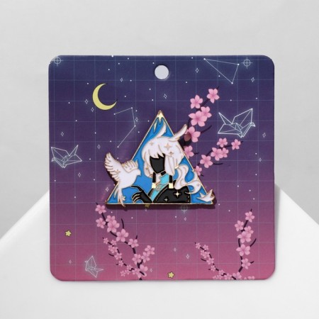 Icon "Japan" girl with a bird, colored in gold-3
