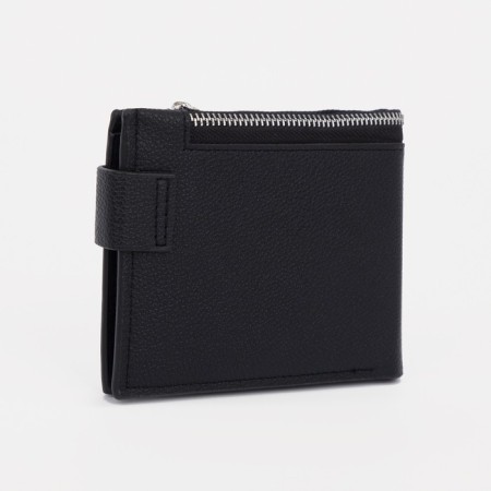 Men's purse on the button, a department for bills, for maps, for coins, black color-1