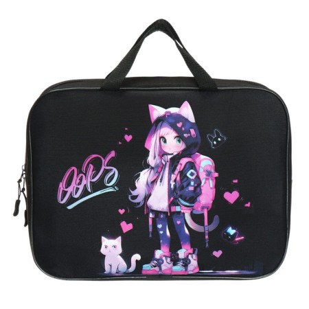 Folder with handles Textile A4, 355 x 270 x 75 mm, Stavia "anime" black