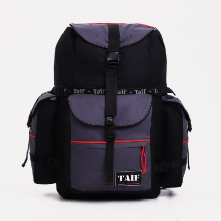Tourist backpack on the valve, TAIF, 65 l, 3 external pockets, black/gray color