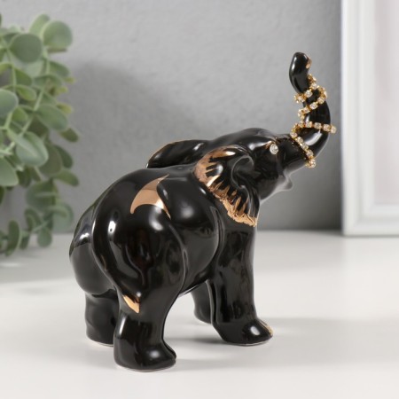 Souvenir Ceramics "Black African Elephant with a chain on the trunk" Gold/Rhin-1