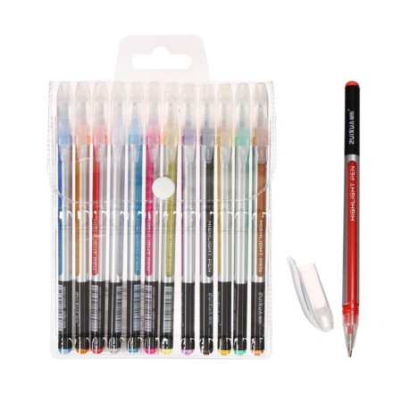 Set of gel pens 12 colors, striped silver body, in a blister on the button-1