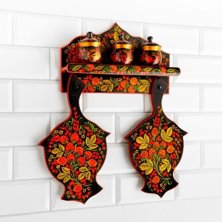 Set "Berry", 6 items: 2 boards, 3 banks, shelf 30 cm, Khokhloma-1