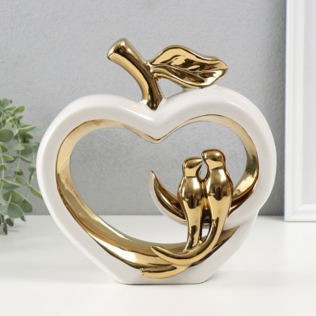 Souvenir ceramics "Two birds on an apple" White with gold 7x22x22.5 cm
