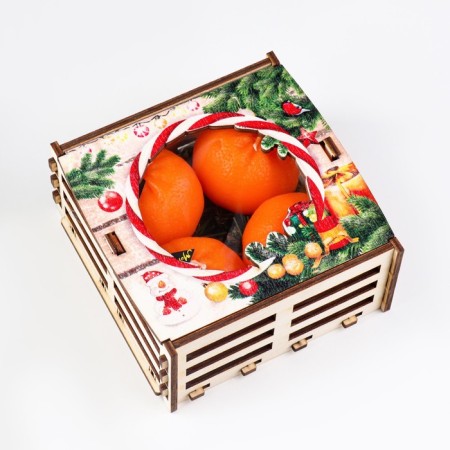 Набор новогодних свечей "Мандарины в ящике", 4 шт, 13,6×13,6×6,6 см-3