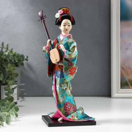 Collectible doll "Geisha in a flower kimono with a musical instrument" 30 cm-5