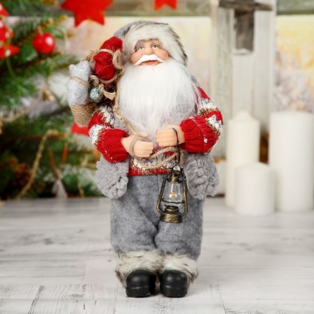 Santa Claus "in a knitted suit. With a flashlight" 30 cm