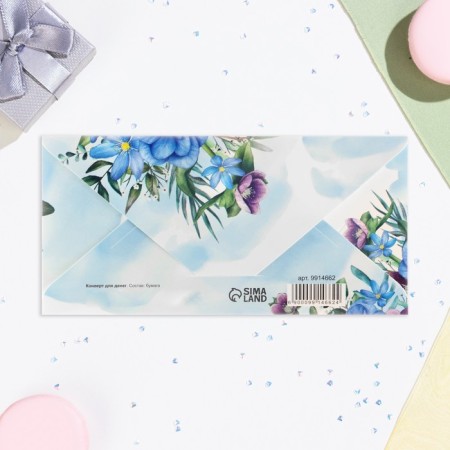 Money envelope "Congratulations!" blue flowers, 16.5x8 cm-2