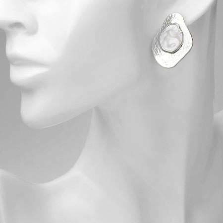 Earrings with pearls "abstraction" Bohemia, color silver-3