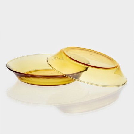 Service Glass Table "Dym", 6 items: 2 broths 450 ml, 2 plates 500 ml, 2 plates d = 23cm, yellow color-3
