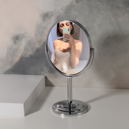 Mirror on the leg "Oval", bilateral, with an increase, mirror surface 12.5 × 14 cm, silver color-3