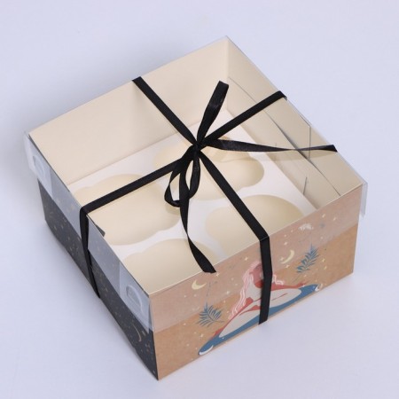 Capcake box, confectionery packaging, 4 cells "Meditation", 16 x 16 x 10 cm-2
