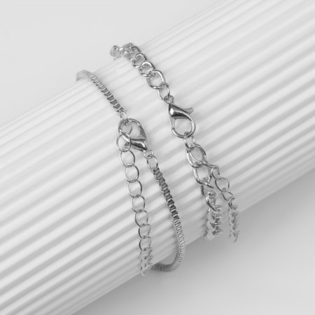 Bracelets set 2 pcs. "Snake" and a chain, white-green color in silver-2