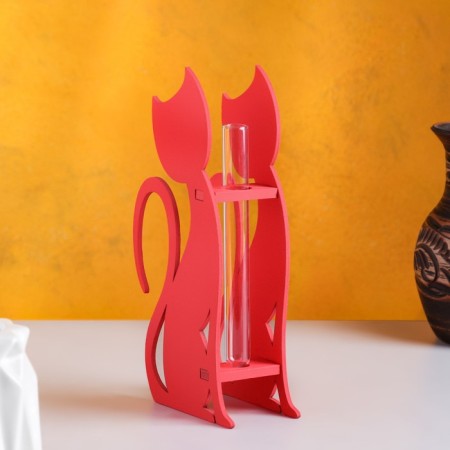 Wooden Kashpo 13 × 5.2 × 24.5 cm with 1 flask "cat", pink give beautifully