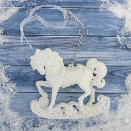 Christmas tree decoration "Horse on the stand" 10x10 cm, white