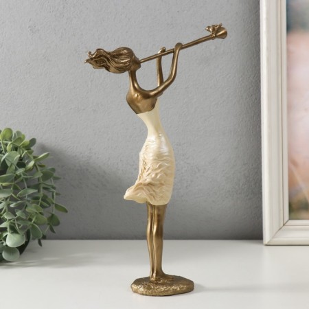 Polystone souvenir "Girl plays on the pipe, with a bird" Sand with bronze 19x6.5x27.5 cm-5