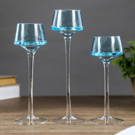 Glass candlestick set 3 pcs "Indigo" height 26cm, 23 cm, 20 cm blue-1