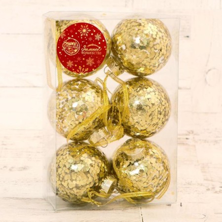 Set of balls plastic D-6 cm, 6 pcs "Festive mood Circles" Gold-1