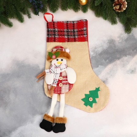 A toe for gifts "Snowman with long legs, Christmas tree" 26x39 cm, beige-1