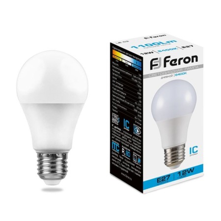 LED LED Feron LB-93, A60, E27, 12 W, 230 V, 6400 K, 1100 lm, 220 °, 118 x 60 mm