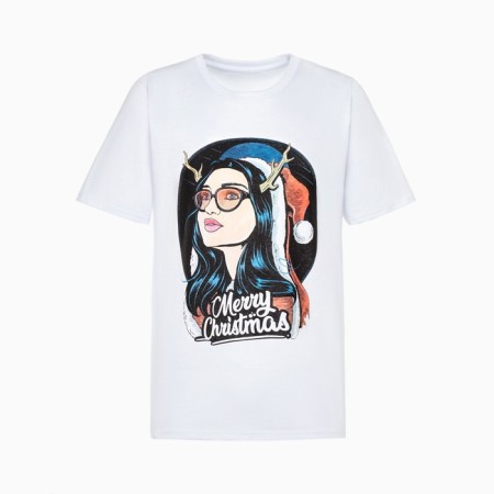 Women's New Year's T -shirt Merry Christmas, white color, size 48-7