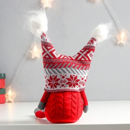 Interior doll "Santa Claus in a hat with red patterns, with bombs" 41x13x10 cm-3